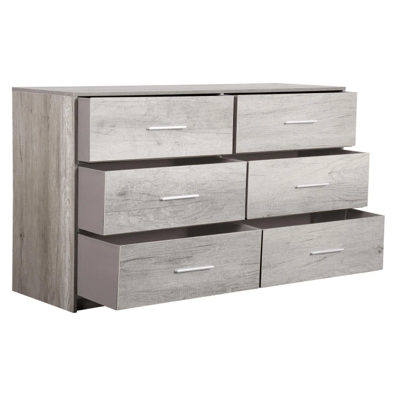 Versatile 6-Drawer Dresser with Water-Resistant Top, Ideal Storage Chest for Bedrooms, Playrooms, Entryways, 44.5" L x 16" W x 26.5" H, Gray