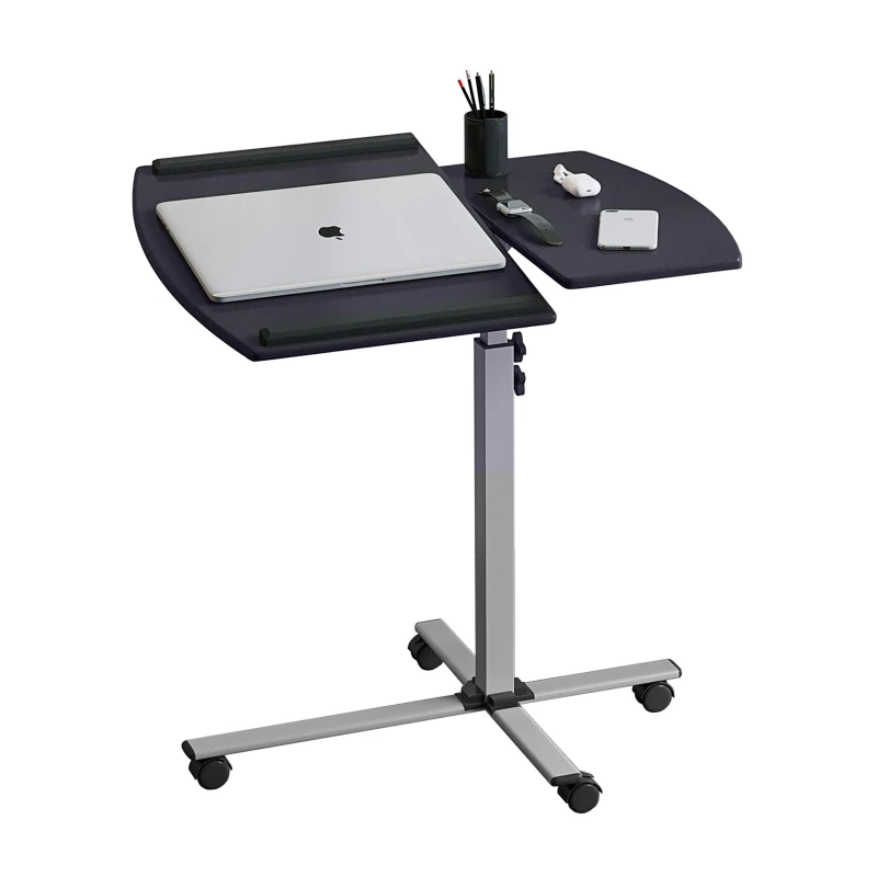Ergonomic Rolling Laptop Cart with Two Safety Edge-Stoppers, Functional Laptop Stand with Stationary Writing Panel, 30″ L x 22.5″ W x 29.5″ H, Black