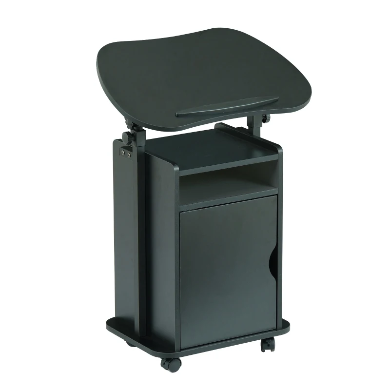 Practical Laptop Cart with Adjustable Tilting Panel, Mobile Workstation for Home Offices, Classrooms, or Bedside, 23.5″ L x 15.5″ W x 31.5″ H, Black