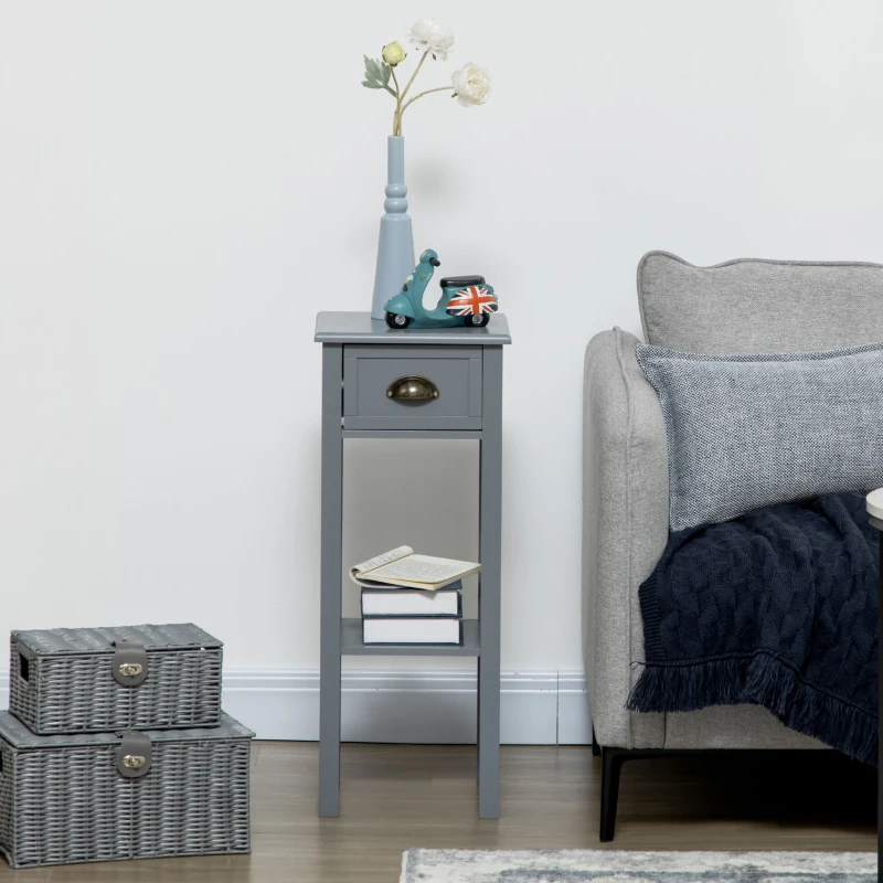 HOMCOM 2-Tier Nightstand, Side Table with Drawer and Shelf for Living Room or Bedroom, Set of 2, Gray