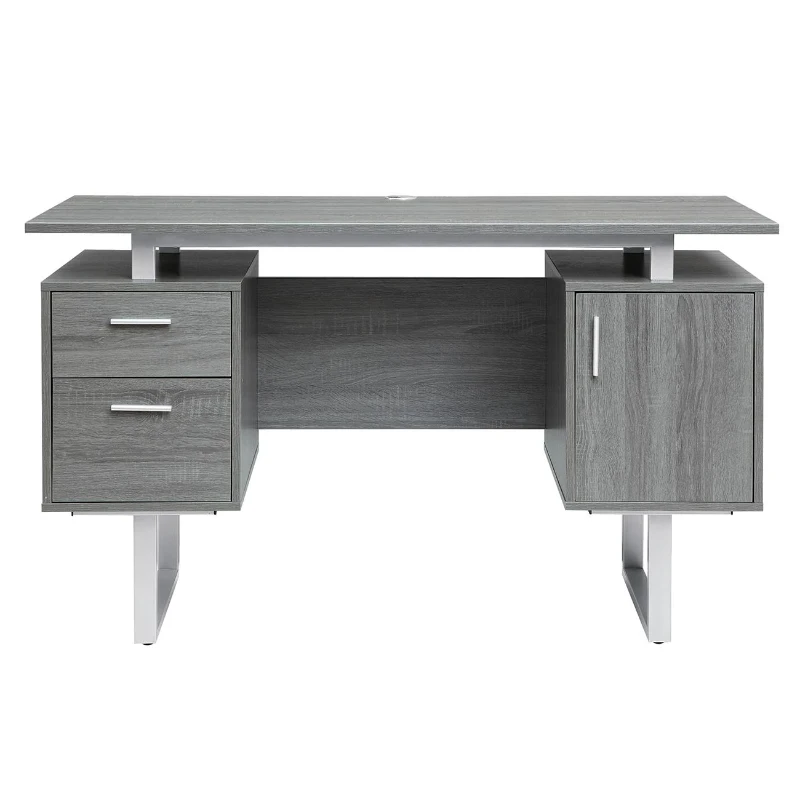 Modern White Desk with 2 Storage Drawers and Cabinet, Sleek Floating Desktop Computer Writing Table for Home Office, 51" L x 23.5" W x 30" H, Grey
