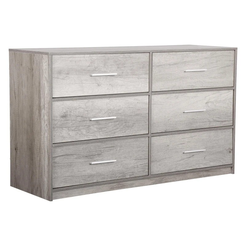 Versatile 6-Drawer Dresser with Water-Resistant Top, Ideal Storage Chest for Bedrooms, Playrooms, Entryways, 44.5" L x 16" W x 26.5" H, Gray