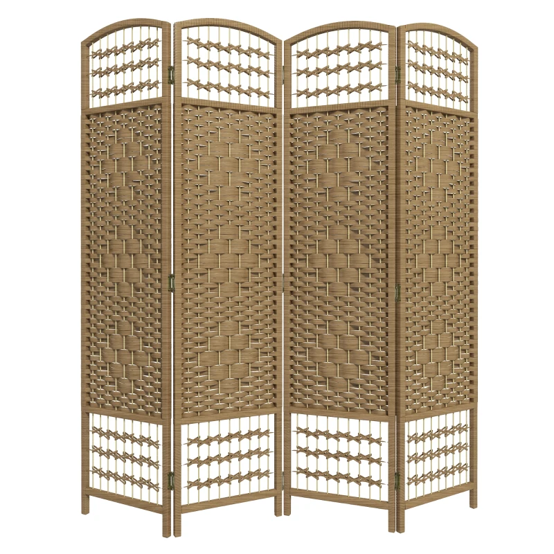 HOMCOM 4 Panel Folding Room Divider Portable Privacy Screen Wave Fiber Room Partition for Home Office Natural