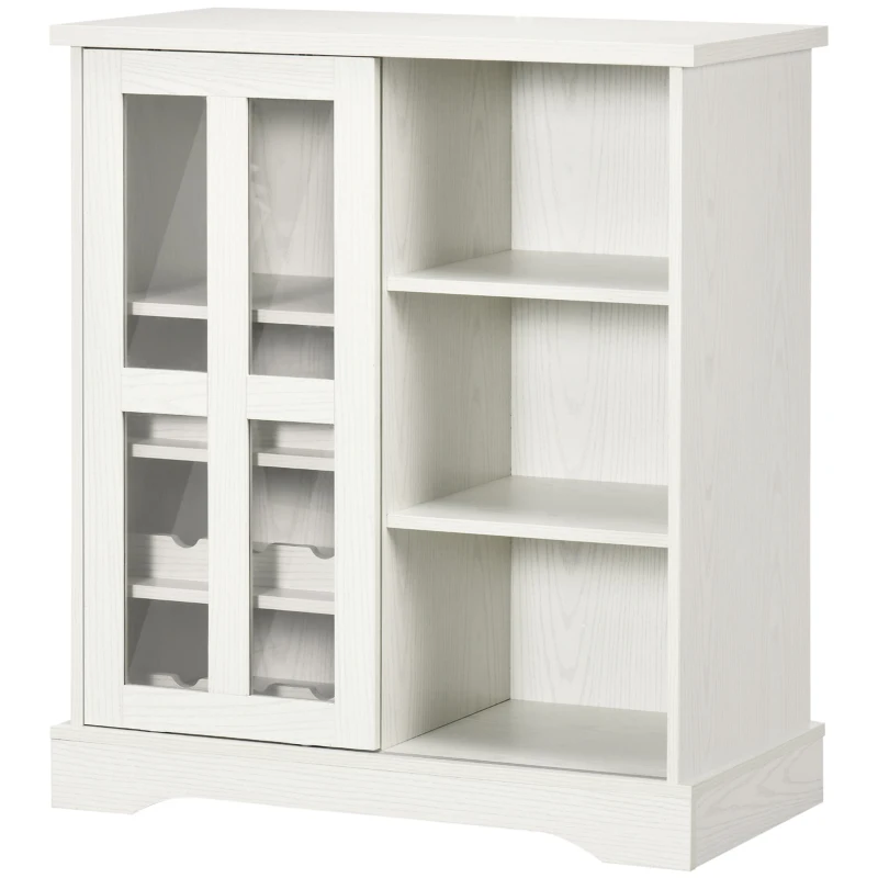 HOMCOM Sideboard Buffet Kitchen Buffet Cabinet with Wine Racks Sliding Glass Door Storage Shelves for Living Room White