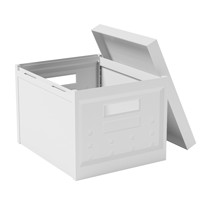 Stackable Storage Boxes with Secure Lids and Built-In Handles, Foldable Containers for Home or Office Organization, 13" L x 16" W x 10.5" H, White
