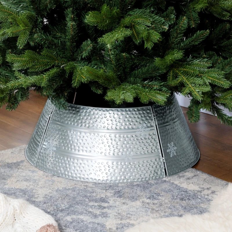 HOMCOM Christmas Tree Collar, Steel Tree Ring Skirt, Home Xmas Decoration for Christmas Tree, 26" x 26" x 9", Bright Silver