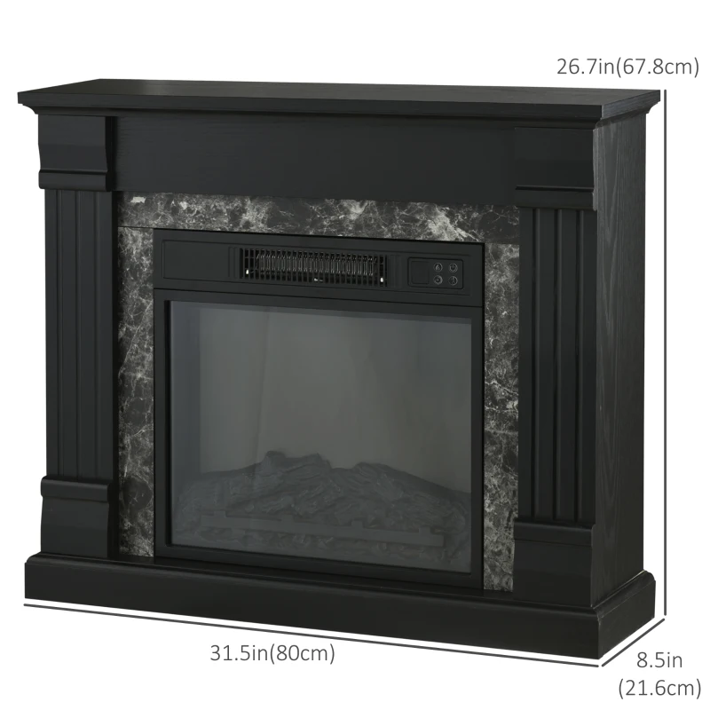 HOMCOM Electric Fireplace Mantel Wood Surround, Freestanding Fireplace Heater with Realistic Flame, Adjustable Temperature, Timer, Overheating Protection, and Remote Control, Black