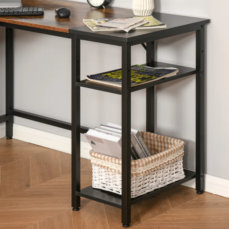 HOMCOM L-Shaped Computer Desk, Industrial Corner Desk with Adjustable Storage Shelf, CPU Tower Stand, Wood Grain Surface