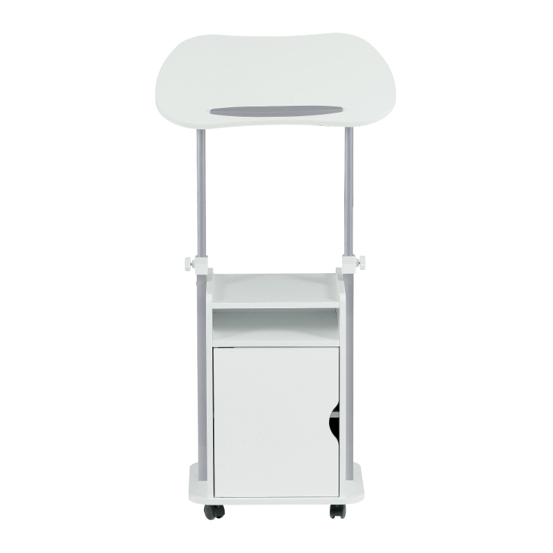 Practical Laptop Cart with Adjustable Tilting Panel, Mobile Workstation for Home Offices, Classrooms, or Bedside, 23.5″ L x 15.5″ W x 31.5″ H, White
