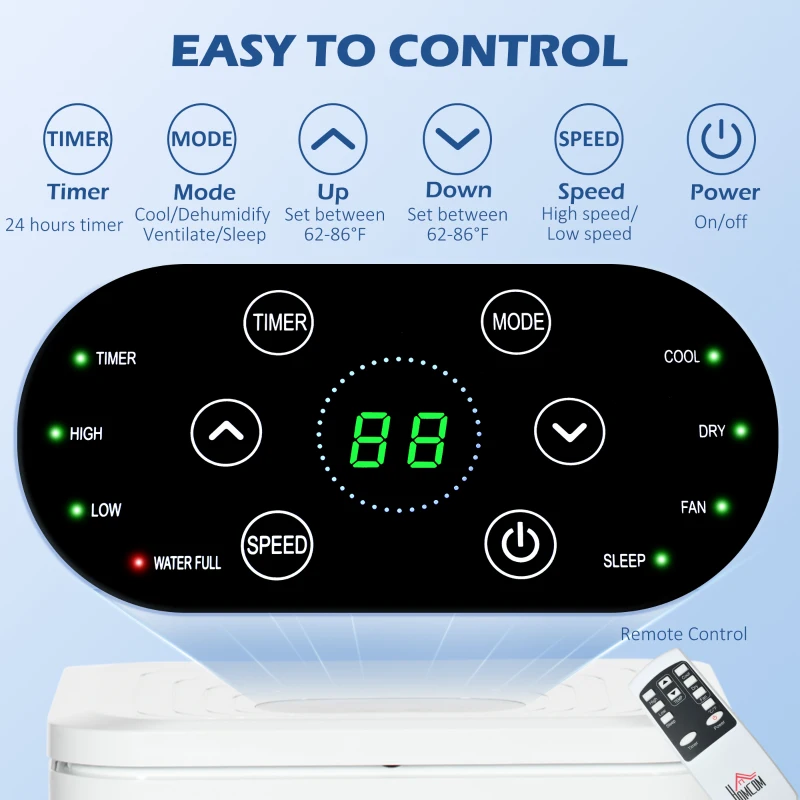 HOMCOM 10000 BTU Portable Air Conditioner Fan w/ Remote for Rooms Up to 441 Sq. Ft., Evaporative Cooler AC Unit White