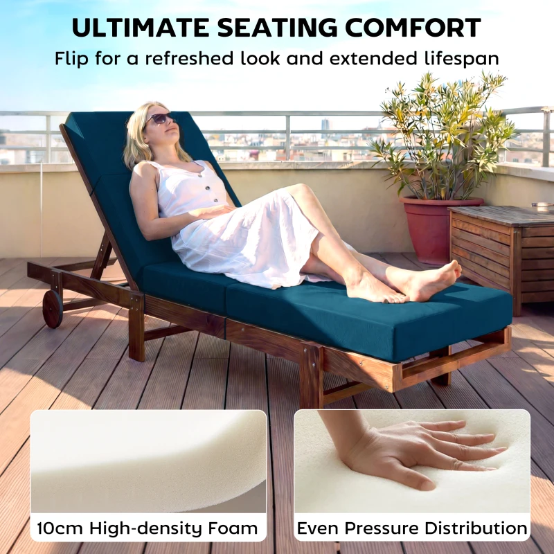 Outsunny Set of 2 Chaise Lounge Cushion, 4" Thick Outdoor Lounge Chair Cushions with Ties for Patio, 21" x 72", Navy Blue