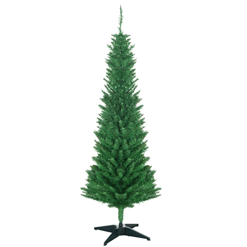 HOMCOM 5FT Decorated Christmas Tree, Pencil Christmas Tree with 294 Realistic Branch Tips and Plastic Stand, Light Green