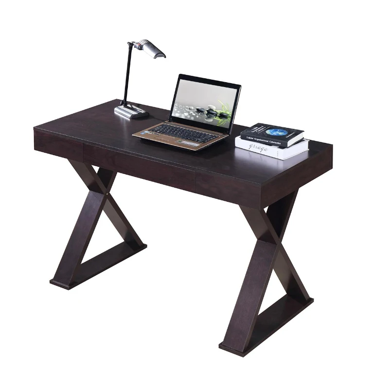 Trendy Writing Desk with Center Storage Drawer and X-Shaped Legs, Modern Home Office Computer Desk for Workspace, 47" L x 22" W x 30" H, Espresso