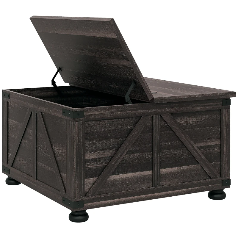 HOMCOM Farmhouse Coffee Table with Storage, Large Square Coffee Table for Living Room Furniture, Wooden Center Table