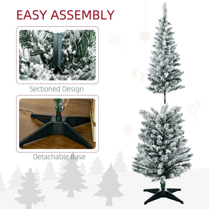 HOMCOM 5ft Pencil Christmas Tree, Slim Artificial Christmas Tree with Realistic Branches and Warm White LED Lights, Green