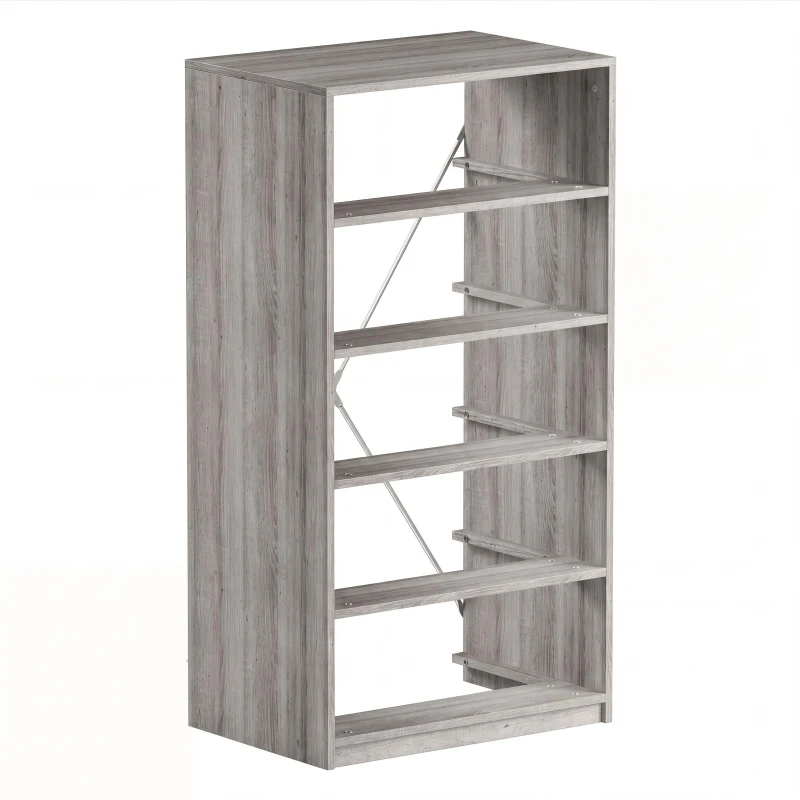 Spacious 5-Drawer Fabric Dresser with Wooden Top, Modern Storage Chest Organizer Tower for Closet, 22.5" L x 15.5" W x 43" H, Gray