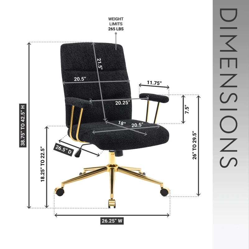 Chic Boucle Office Chair with Foam-Padded Back and Seat, Height-Adjustable Desk Chair for Studies Offices, 26" L x 26.5" W x 42.5" H, Black