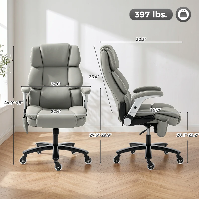 HOMCOM Ergonomic Office Chair with Inflatable Adjustable Lumbar Support, 400 Lbs Heavy Duty High Back Desk Chair, Light Gray