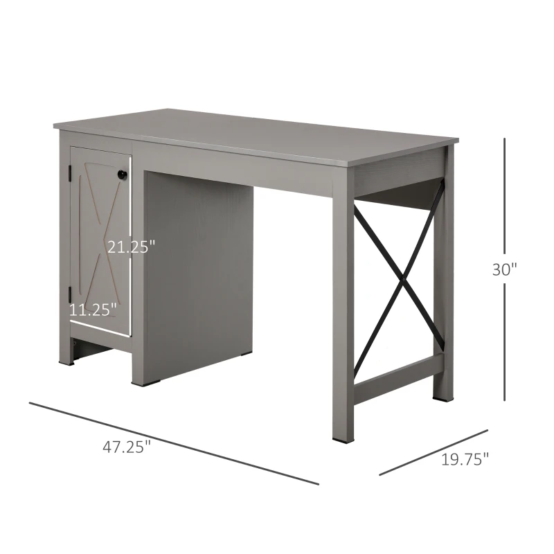HOMCOM Home Office Writing Desk with Lower Storage Cabinet and X Bar Metal Frame, Grey