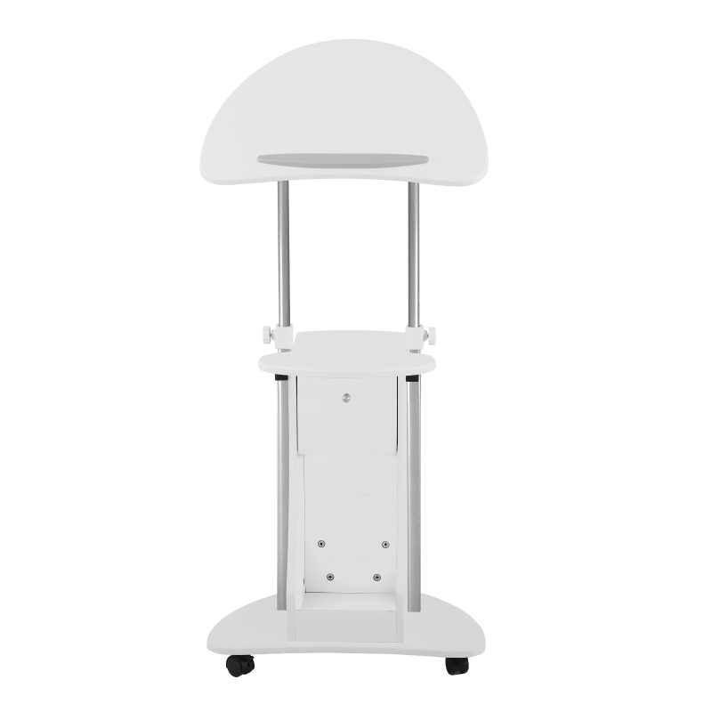 Ergonomic Sit-to-Stand Laptop Cart with Tilting Panel, Storage-Equipped Laptop Stand for Offices, 21.5″ L x 17″ W x 31.5″ H, White