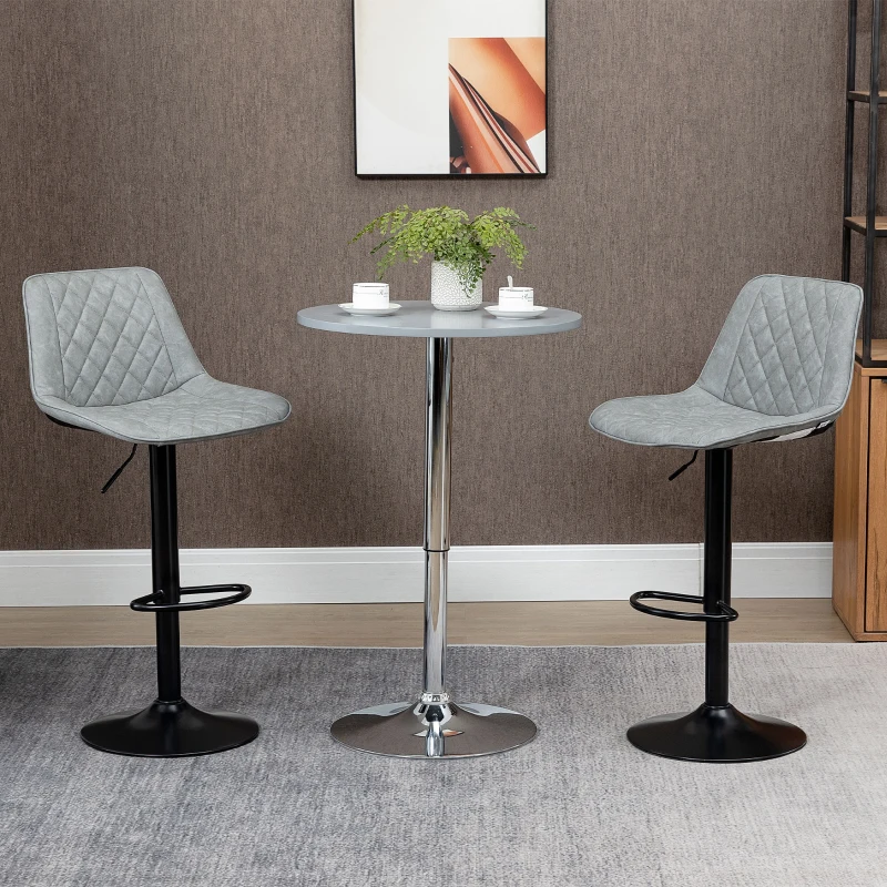HOMCOM Adjustable Bar Stools Set of 2, Counter Height Barstools with Swivel Seat Round Steel Base and Footrest for Kitchen Counter Dining Room Pub, ‎Grey