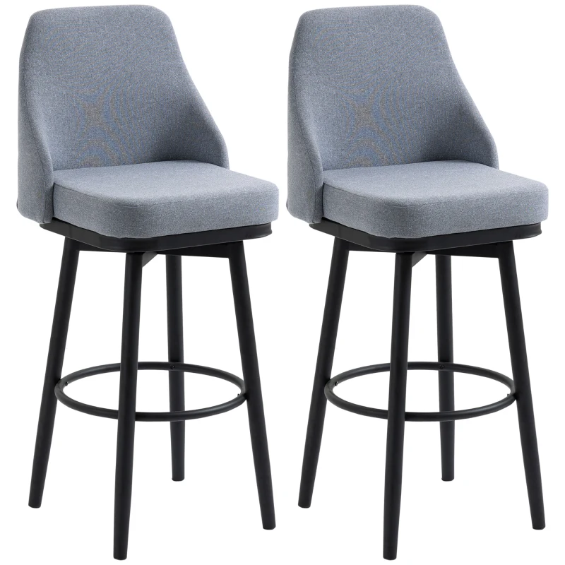 HOMCOM Bar Height Bar Stools Set of 2, Modern 360° Swivel Kitchen Chairs with Steel Legs and Footrest, 29.5 Inch Seat Height Upholstered Barstools for Kitchen Island, Light Gray
