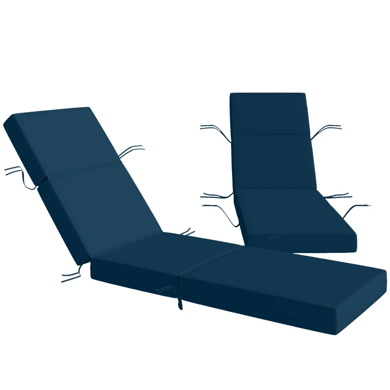 Outsunny Set of 2 Chaise Lounge Cushion, 4" Thick Outdoor Lounge Chair Cushions with Ties for Patio, 21" x 72", Navy Blue