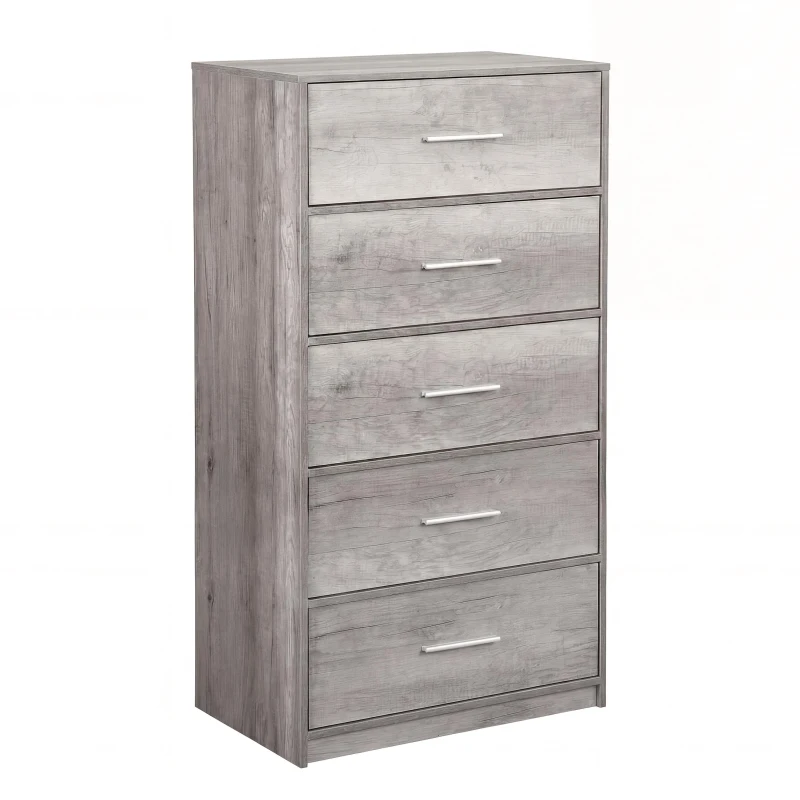 Spacious 5-Drawer Fabric Dresser with Wooden Top, Modern Storage Chest Organizer Tower for Closet, 22.5" L x 15.5" W x 43" H, Gray