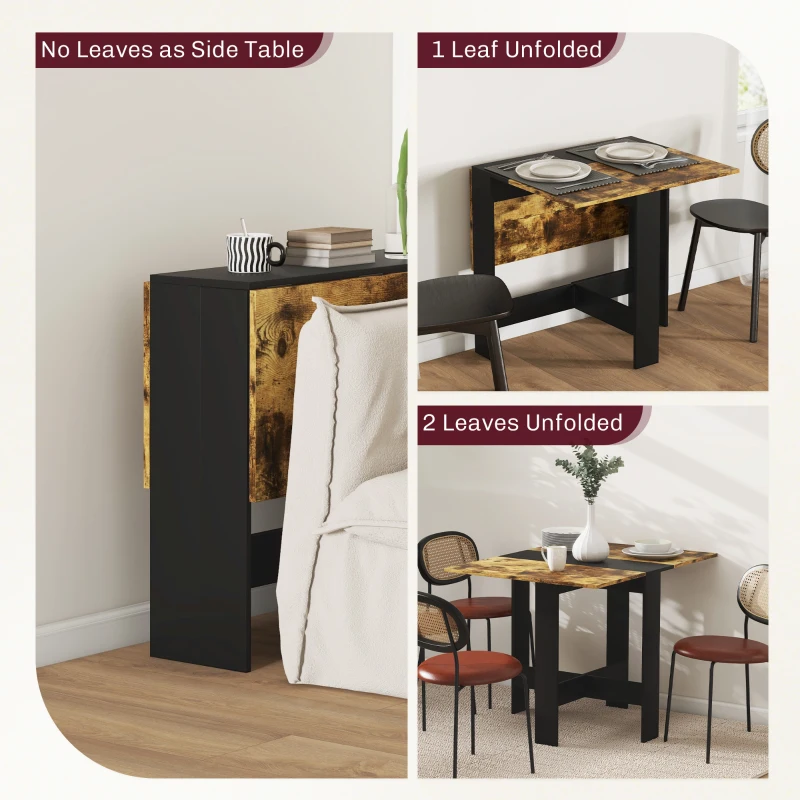 HOMCOM Drop Leaf Dining Table Wood Folding Table Multi-Use Side Table Dining Desk Space Saving Table, Rustic Brown and Black