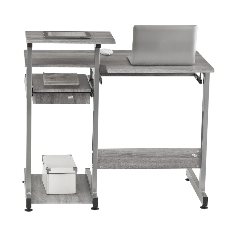 Practical Computer Desk with Slide-Out Keyboard Tray and Elevated Shelf, Ideal Workstation Table for Offices, Bedrooms, 38″ L x 22″ W x 35″ H, Gray