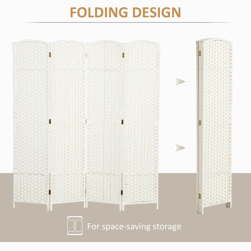HOMCOM Folding Room Divider Screen 4 Panel 5.6 ' Tall Privacy Screen Freestanding Room Partition for Home Office, White