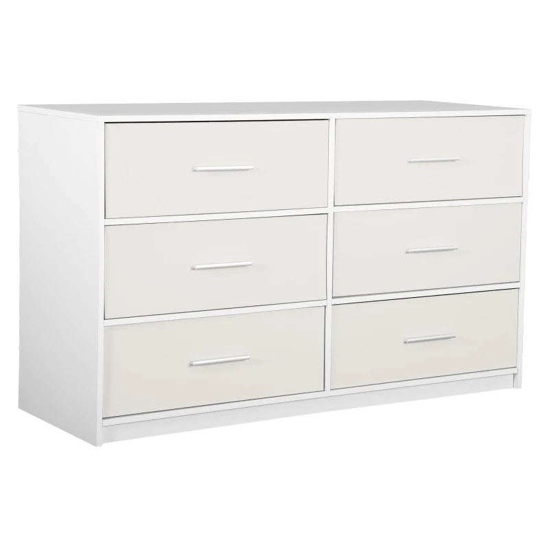 Versatile 6-Drawer Dresser with Water-Resistant Top, Ideal Storage Chest for Bedrooms, Playrooms, Entryways, 44.5" L x 16" W x 26.5" H, White