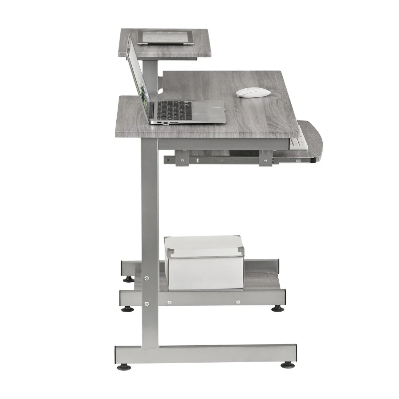 Practical Computer Desk with Slide-Out Keyboard Tray and Elevated Shelf, Ideal Workstation Table for Offices, Bedrooms, 38″ L x 22″ W x 35″ H, Gray