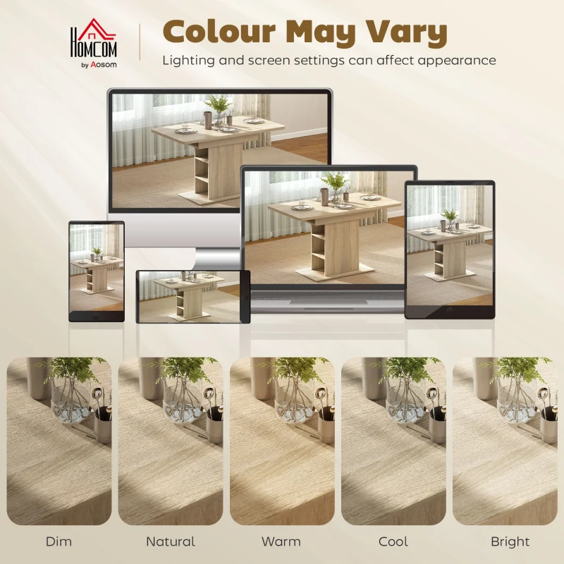 HOMCOM Extendable Dining Table for 4-6 People, 43.3"-51.2" Kitchen Table with 6 Open Shelves, Natural Wood