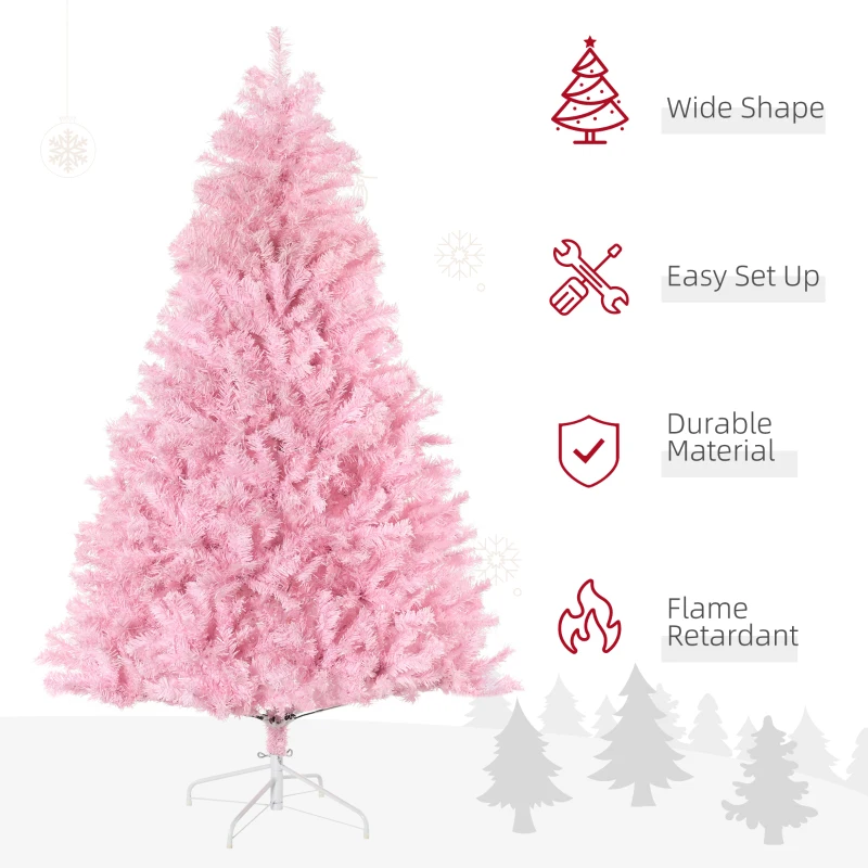 HOMCOM 6' Artificial Pink Christmas Trees, with Auto Open, Steel Base, Wide Shape for Indoor Xmas Decoration