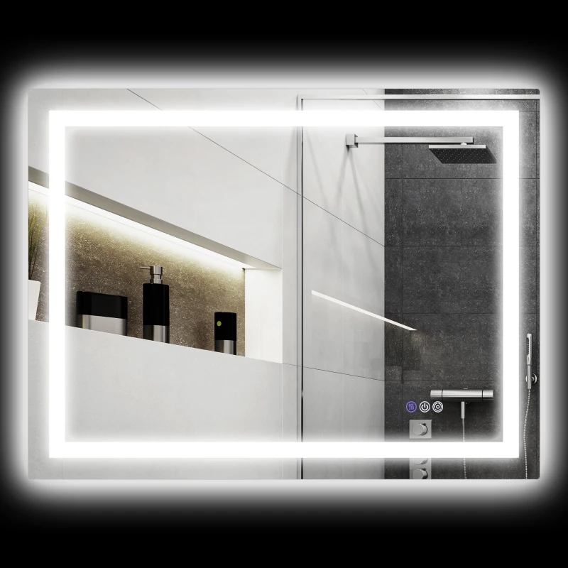 HOMCOM Dimmable Bathroom Mirror with Lights, 47" x 35" Backlit/Front Lit LED Mirror, Anti-Fog, Memory, Infinite Color Temp