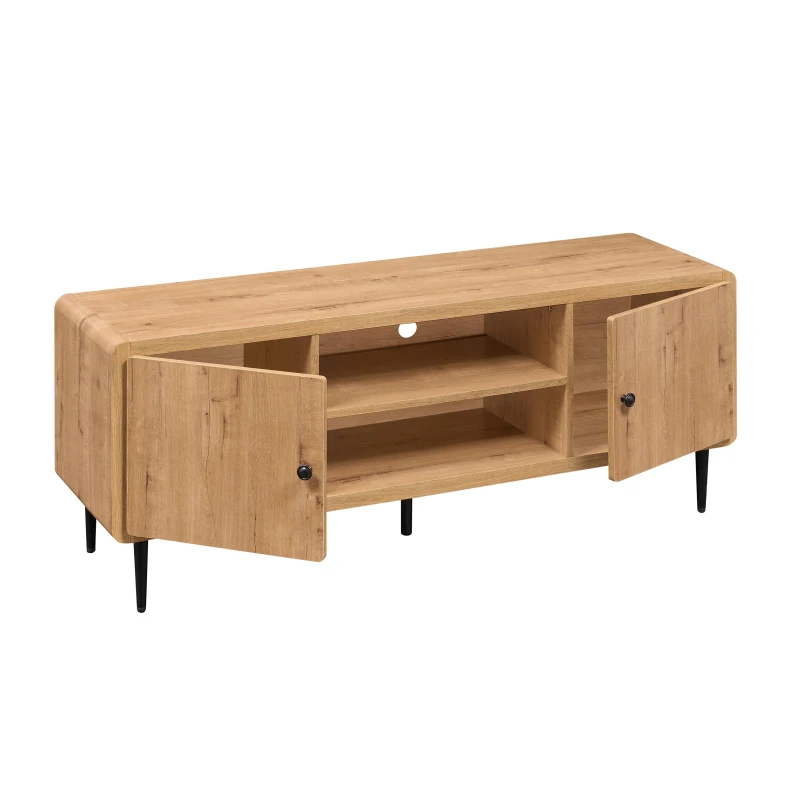 Stylish Mid-Century TV Stand with Cable Management Hole, Modern Media Entertainment Console Cabinet for Living Room, 55" L x 16" W x 21" H, Oak