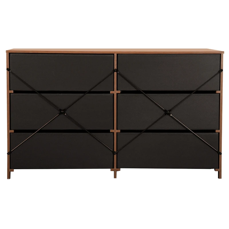 Versatile 6-Drawer Dresser with Water-Resistant Top, Ideal Storage Chest for Bedrooms, Playrooms, Entryways, 44.5" L x 16" W x 26.5" H, Walnut