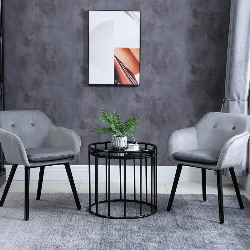 HOMCOM Modern Dining Chairs Set of 2, Kitchen Chairs Upholstered Fabric Velvet-Touch, Backrest and Armrests, Kitchen Counter Dining Room, Grey