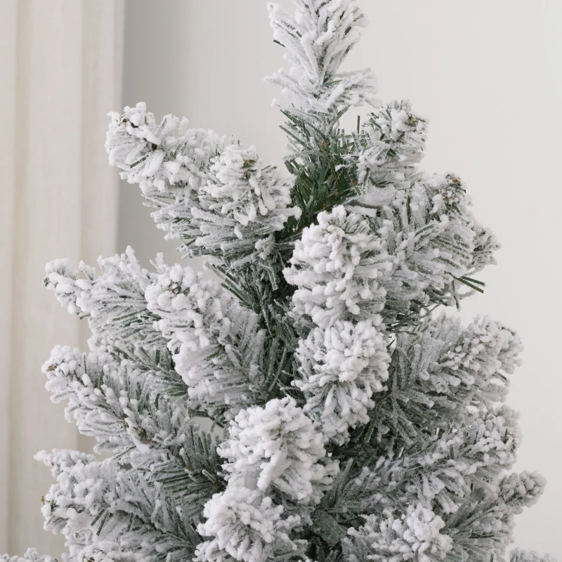 HOMCOM 6ft Artificial Christmas Tree, Snow Flocked Branches, Metal Base, Pencil Xmas Tree
