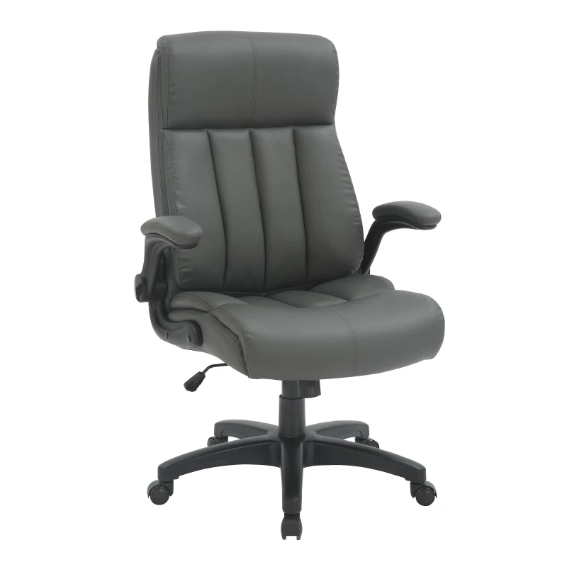 Leather Executive Chair with Ergonomic Curved Back, Versatile Desk Chair for Study Rooms, Conference Rooms, 28.5" L x 28" W x 44.5" H, Gray