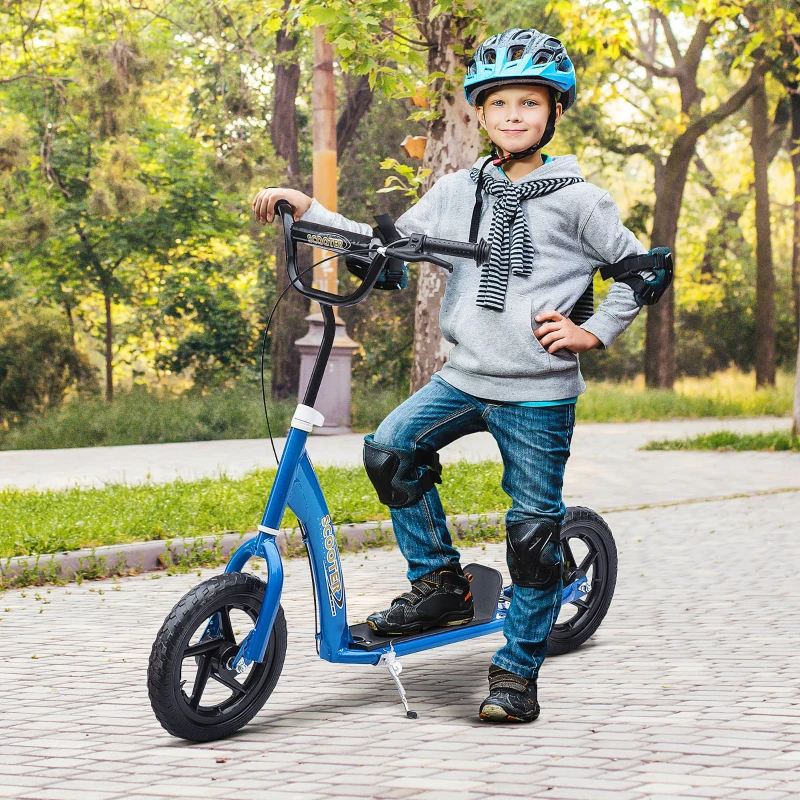 HOMCOM Kick Scooter for Kids 5-12 Years Old with Adjustable Height Handlebar, Non-slip Footplate, Big Wheels, Rear Brake, Blue