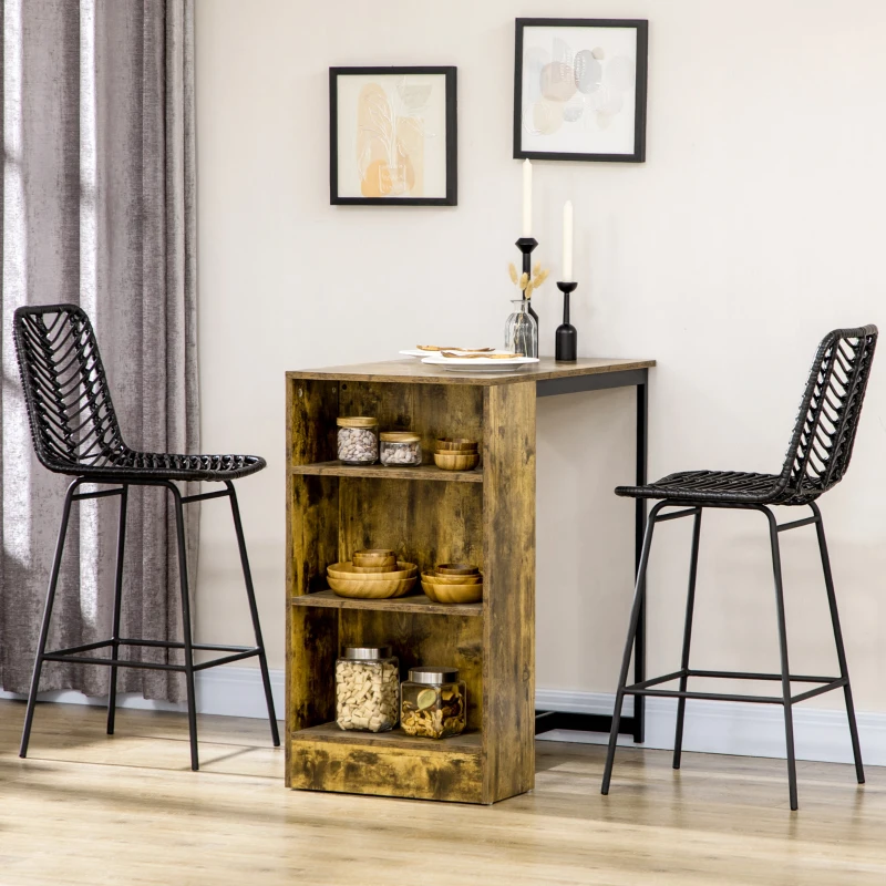 HOMCOM Set of 2 Rattan Barstools Wicker Counter Stools with Steel Legs and Footrest for Dining Room Kitchen Pub Black