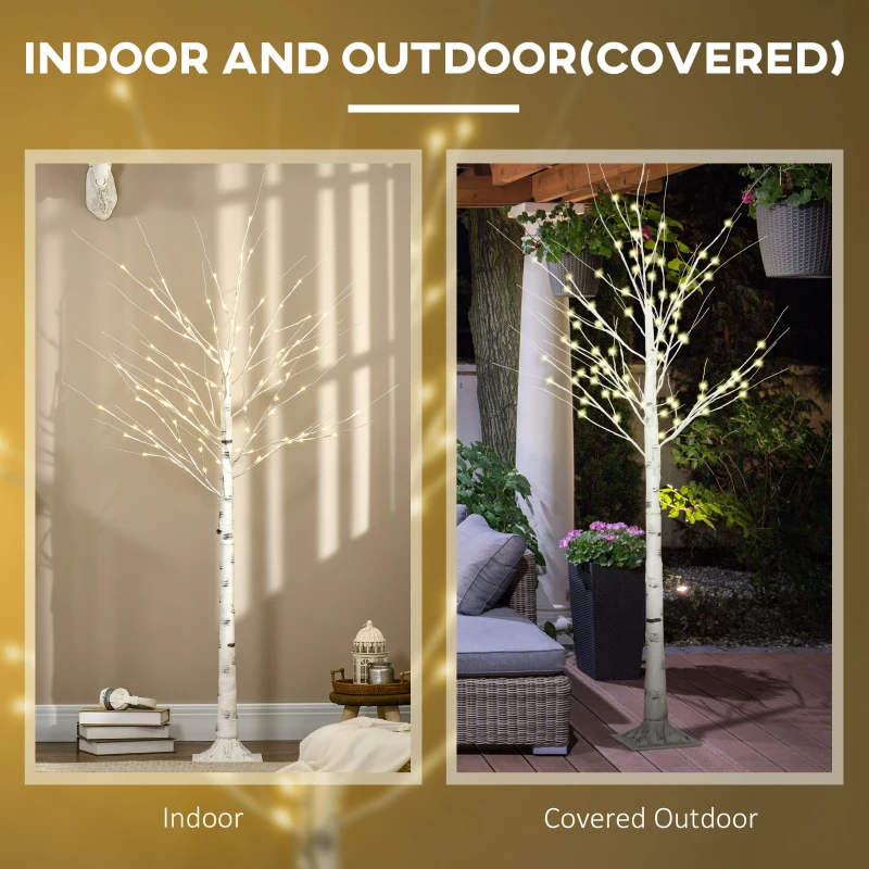 HOMCOM 6 ft Artificial Birch Tree Light with Pre-Lit LED Light for Home Party, Indoor and Covered Outdoor Use