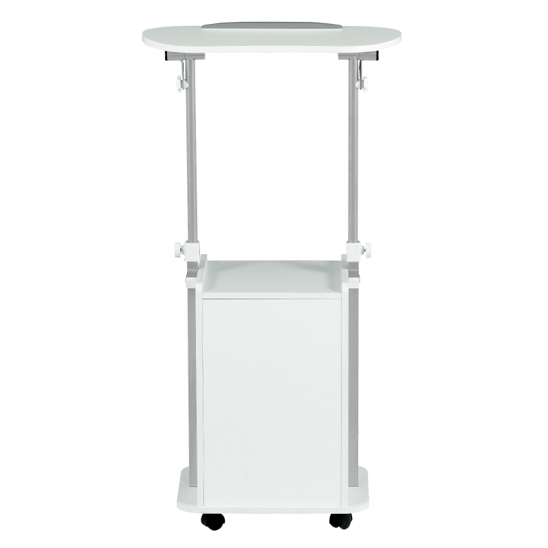 Practical Laptop Cart with Adjustable Tilting Panel, Mobile Workstation for Home Offices, Classrooms, or Bedside, 23.5″ L x 15.5″ W x 31.5″ H, White