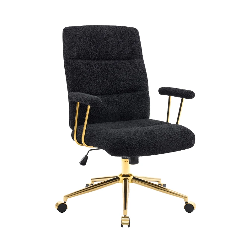 Chic Boucle Office Chair with Foam-Padded Back and Seat, Height-Adjustable Desk Chair for Studies Offices, 26" L x 26.5" W x 42.5" H, Black