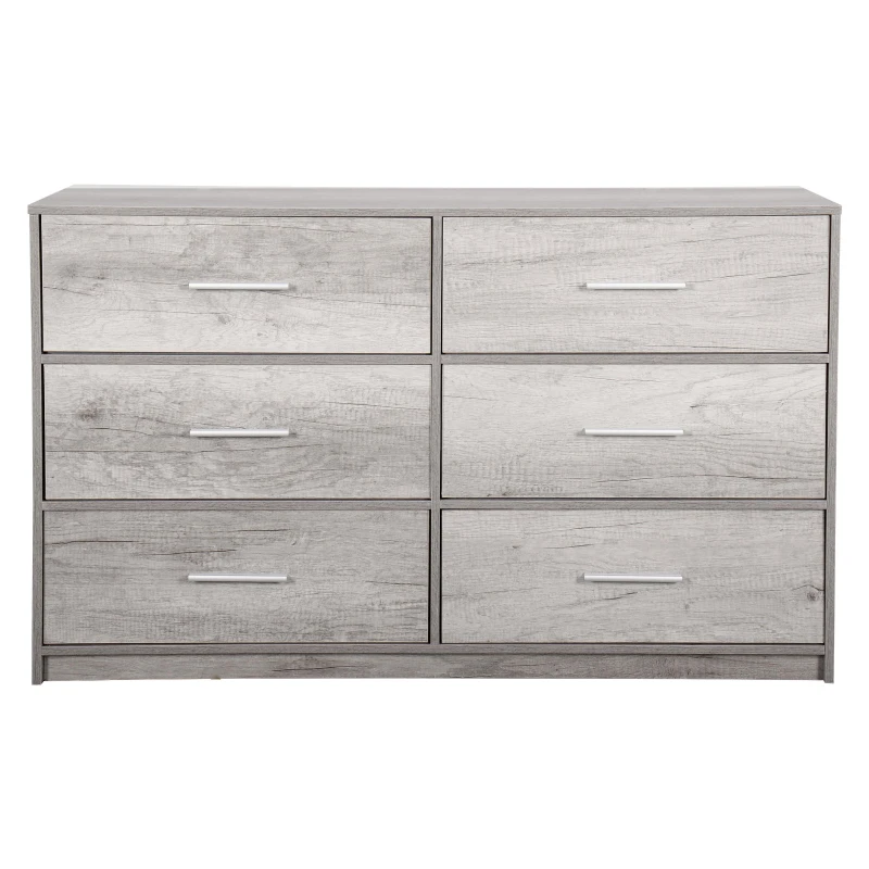 Versatile 6-Drawer Dresser with Water-Resistant Top, Ideal Storage Chest for Bedrooms, Playrooms, Entryways, 44.5" L x 16" W x 26.5" H, Gray
