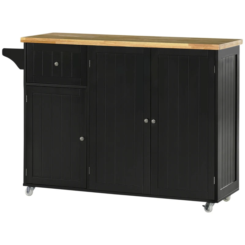 HOMCOM Triple-Cabinet Rolling Kitchen Island on Wheels, Kitchen Cart with Storage Shelf Adjustment, Rolling Utility Cart