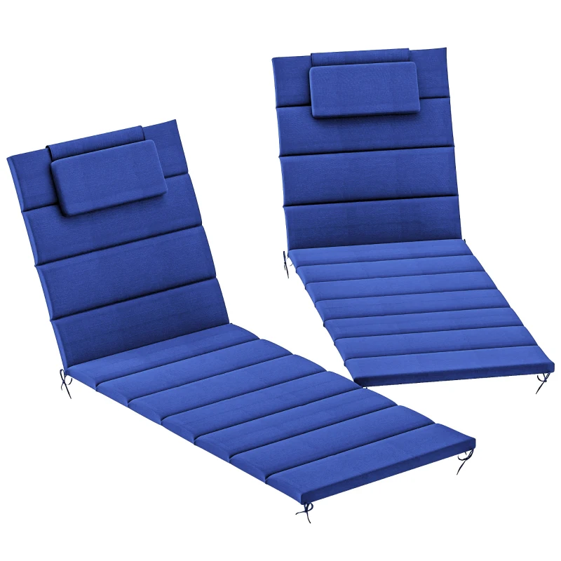 Outsunny Foldable Chaise Lounge Cushion Set of 2, Outdoor Lounge Chair Cushion Set, UPF50+ 230gsm Olefin, 80" x 26" Dark Blue