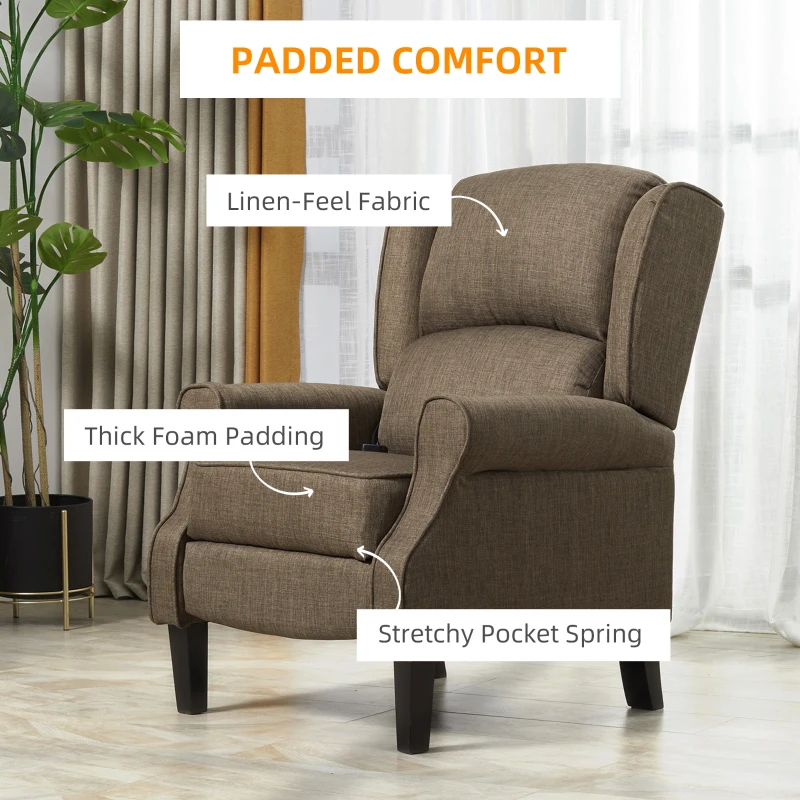 HOMCOM Vibration Massage Recliner Chair for Living Room with Heat,  Wingback Single Sofa, Modern Linen Fabric Push Back Reclining Chair with Footrest, Side Pocket, Brown